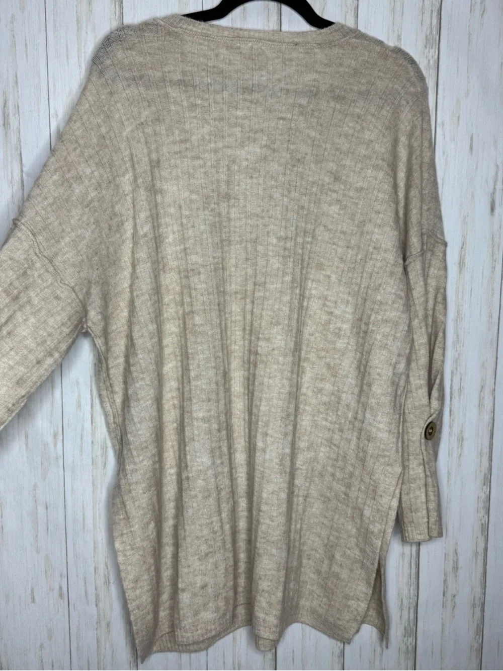 Free People Cream Ribbed Henley Knit Top Small